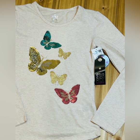 NEW Set of 2 Long Sleeve Shirts size 10/12 Medium Butterflies & Holiday Flamingo - Picture 9 of 16